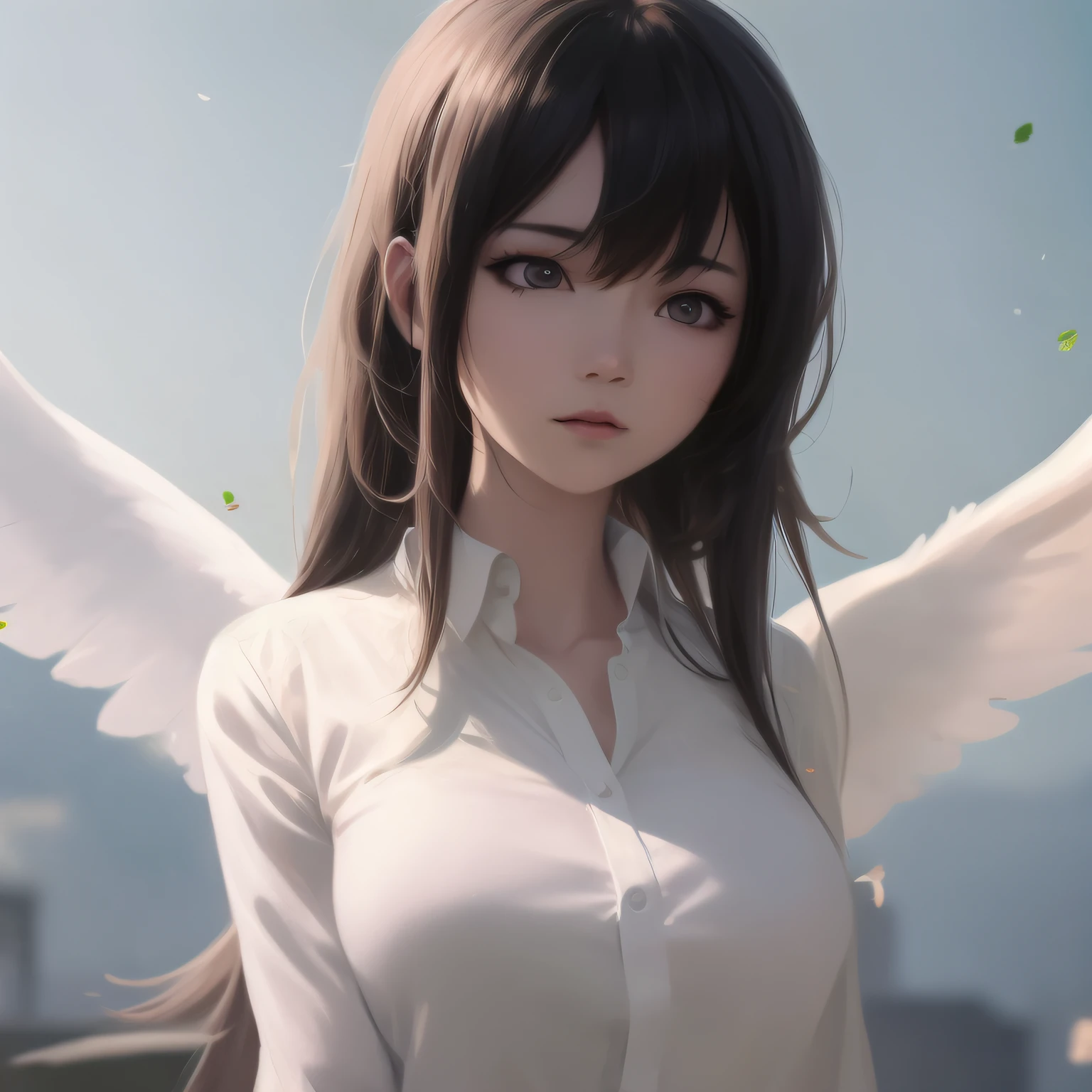 Anime girl with white shirt and wings in the sky, Guviz-style artwork, Guviz, Guweiz in Pixiv ArtStation, Guweiz on ArtStation Pixiv, style of anime4 K, Digital anime art, guweiz masterpiece, a beautiful anime portrait, Anime art wallpaper 8 K, portrait anime girl, Smooth anime CG art