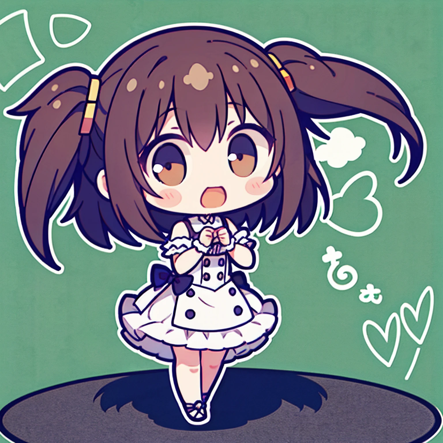1girl in, Chibi, clap hands、full bodyesbian