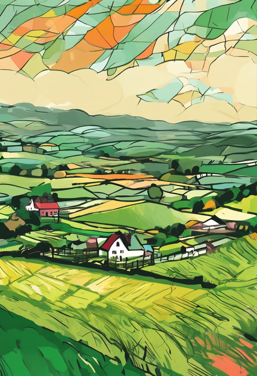 超高分辨率,Rolling countryside,There are green fields and farmhouses in the distance,reflective light,Medium shot,Highest image quality,8K分辨率,a mosaic,Hard-edge Painting,watercolor paiting,8K,Matte look,Color Palette,Impressionism,ultra-wide-angle,hyper HD,ultra fine detailed,octaneratingrendering,Studio quality
Expressionism