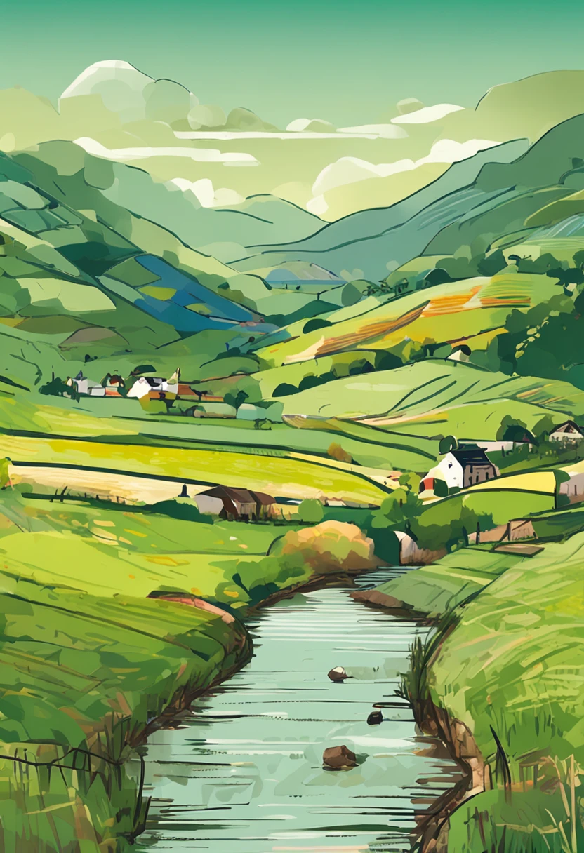 超高分辨率,Rolling countryside,There are green fields and farmhouses in the distance,reflective light,Medium shot,Highest image quality,8K分辨率,a mosaic,Hard-edge Painting,watercolor paiting,8K,Matte look,Color Palette,Impressionism,ultra-wide-angle,hyper HD,ultra fine detailed,octaneratingrendering,Studio quality
Expressionism