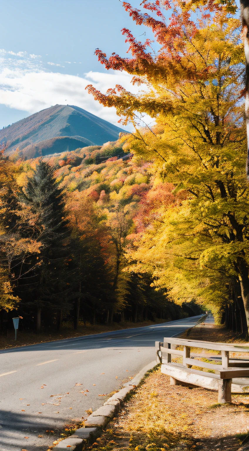 Landscape Photography, Sunnyday, 8K  UHD, High quality, filmgrain, FUJI XT3，autumnal，Colored leaves