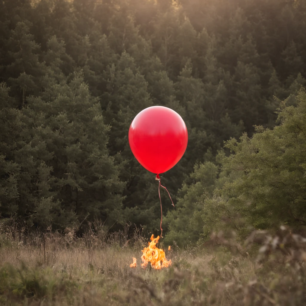 red balloon on fire, no fundo uma paisagem de gelo