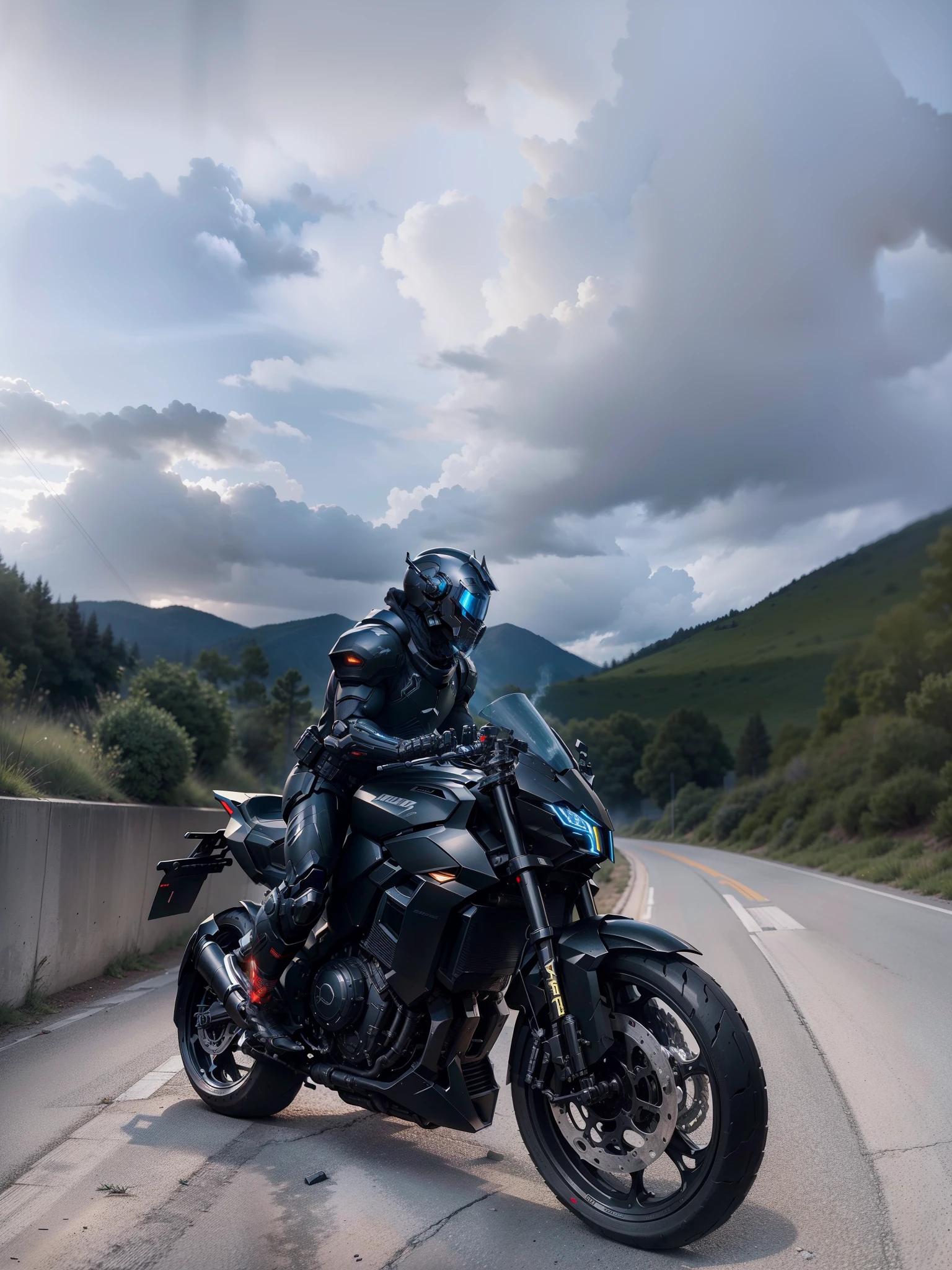 Handsome full body black mecha cyberpunk knight,Black tech helmets,Nousr, Biomechanicals, MSHN Robot Man,High-tech helmet,hyper realisitc, Steel, Complex design, insanely details, finely detailled, Extremely clear lines, cinmatic lighting, photograph realistic, A detailed masterpiece