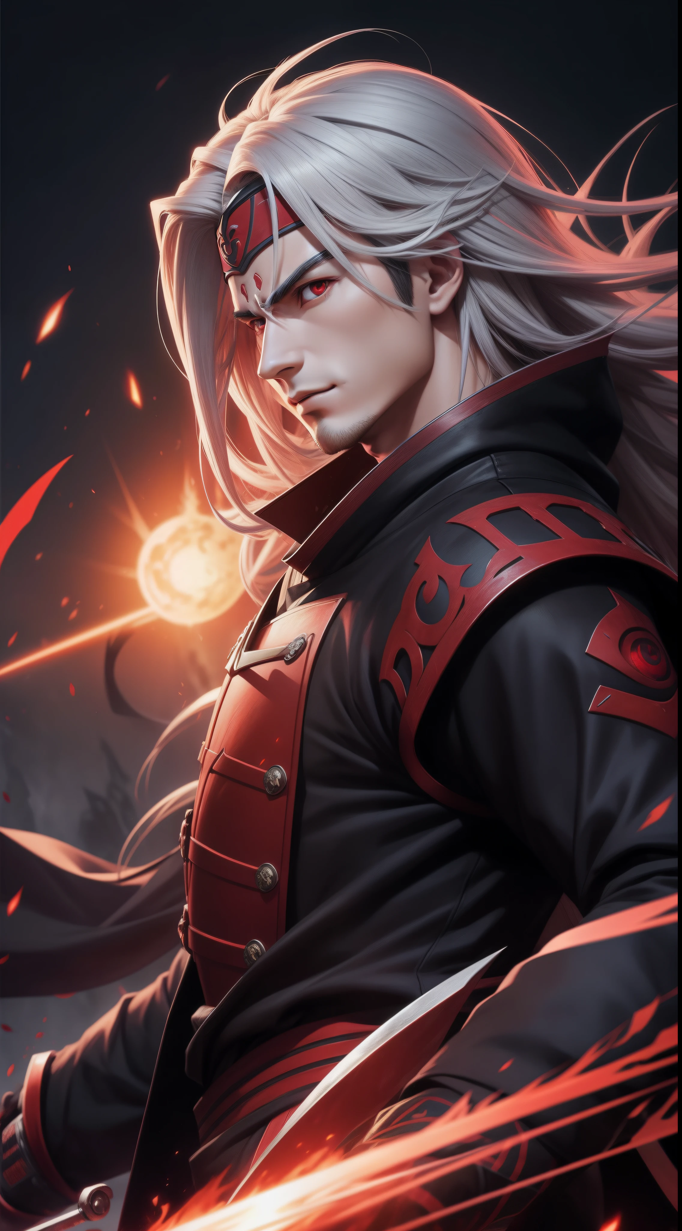 Hot profile picture, masterpiece, solo, extremely accurate rendering, cool beautiful Madara, reliable young man, savior of the world, simple design, best picture, 8K, red eyes pale, the same color as the original demon ninja.