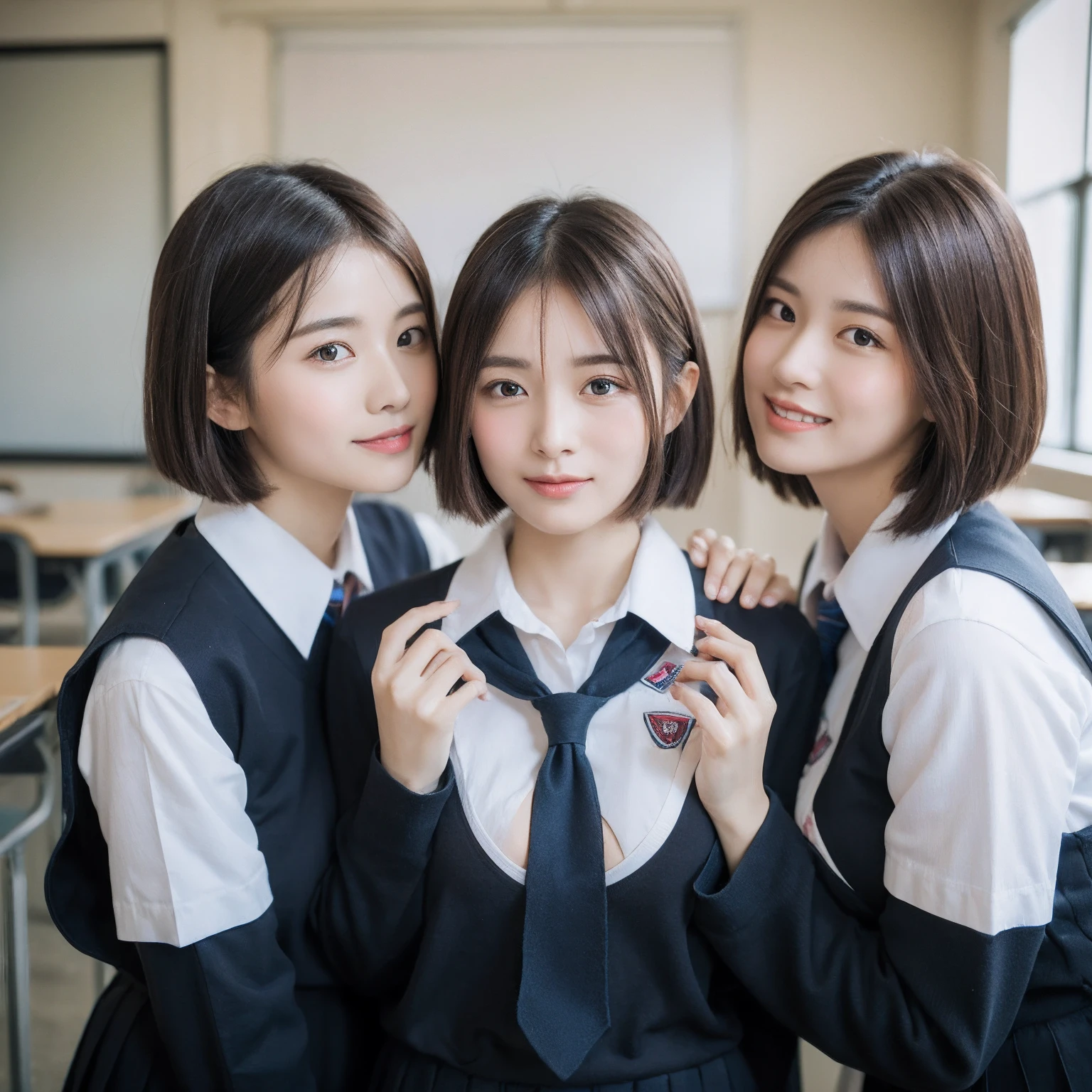 ((layered haircuts、Colossal tits:1.2)),(8K,highest quality),full body shot shot,Watching from a distance,Distant shots,School Classroom,looking at book,In class,校服,pupils,High school student uniform,Full body photography:1.9,Android, adolable, ssmile, Thin face, short detailed hair, 32K, tmasterpiece, Best picture quality,超A high resolution,Perfect hands,Looking_at_peeping at the viewer,