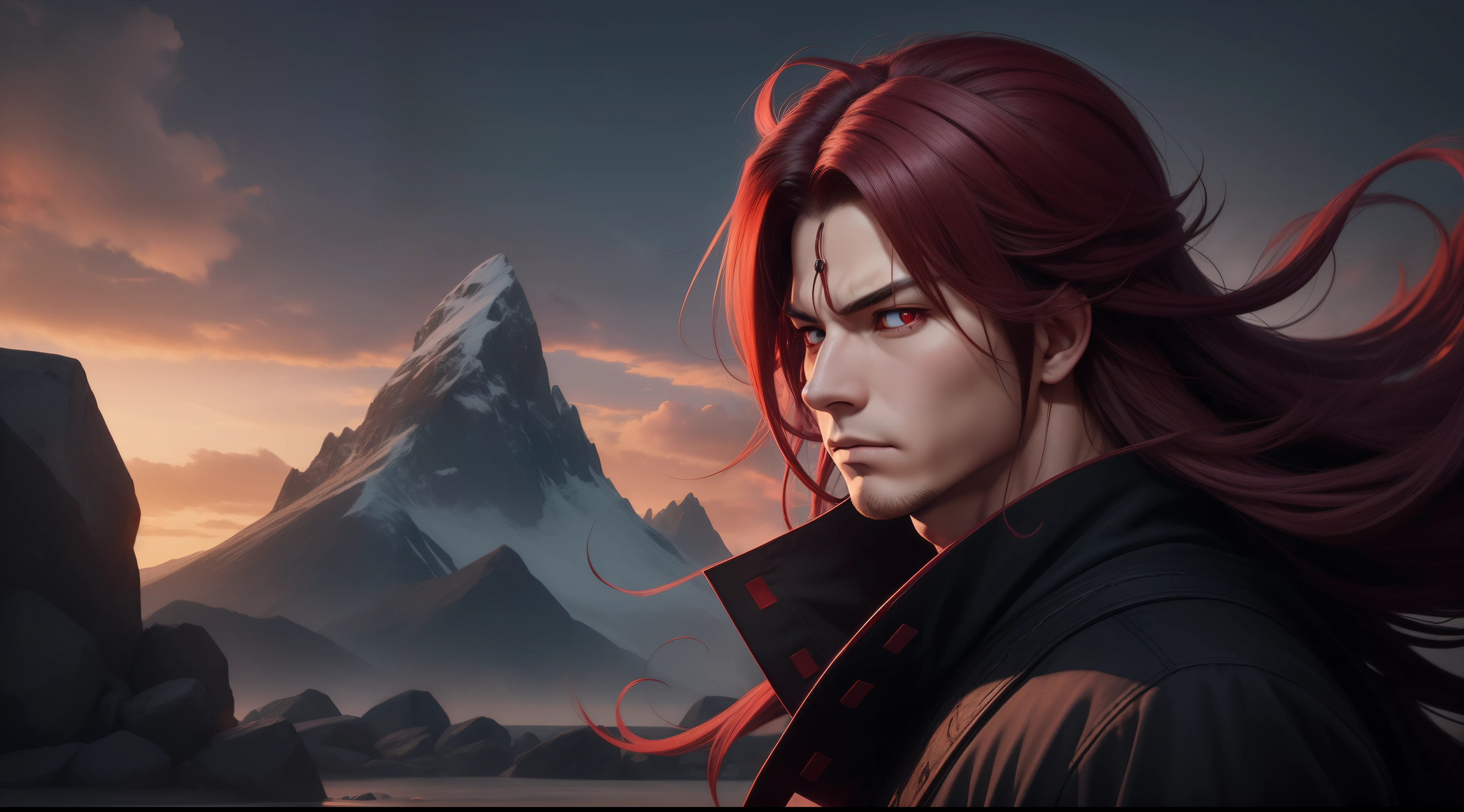 Hot profile picture, masterpiece, solo, extremely accurate rendering, cool beautiful Madara, reliable young man, savior of the world, simple design, best picture, 8K, red eyes pale, the same color as the original demon ninja.
