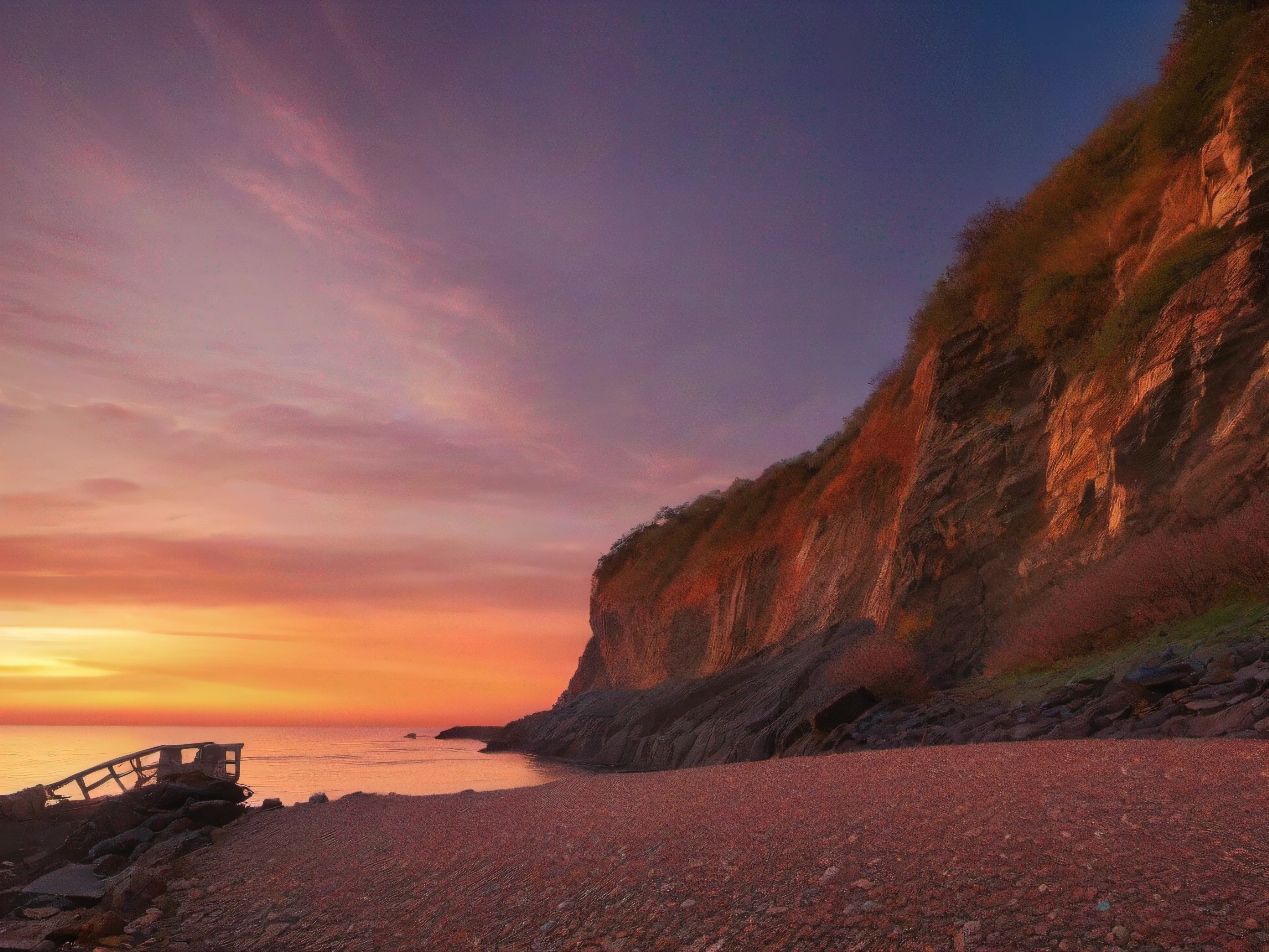 (masterpiece:1.2), (dusk:1.3), (sun:1.3), (hill:1.3), (sea:1.1), (sky:1.1), orange sky, (cliff:1.1)