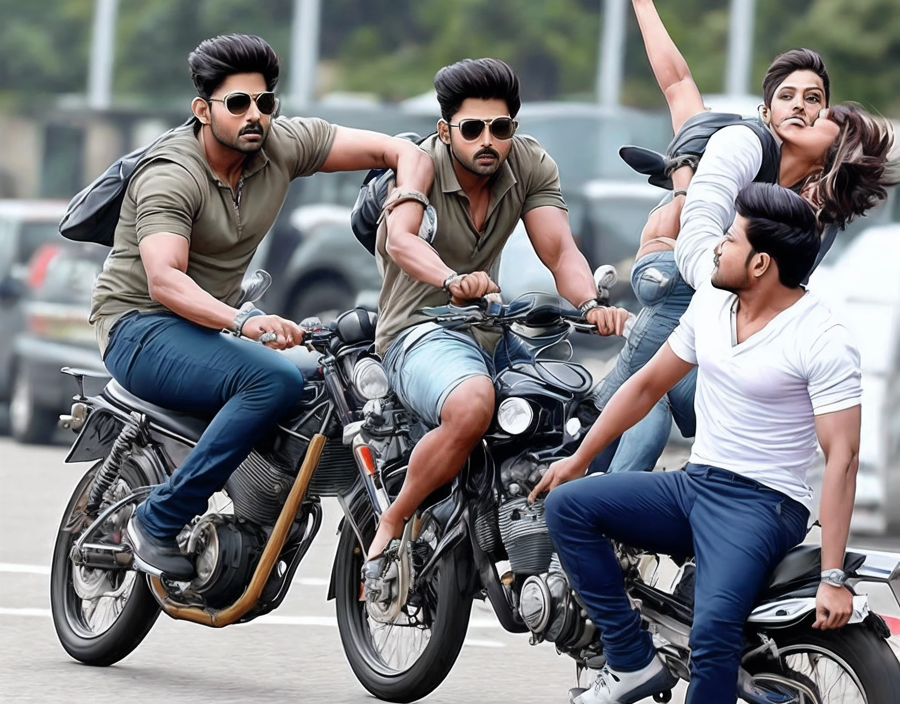 Allu Arjun three pieces in flying without bike