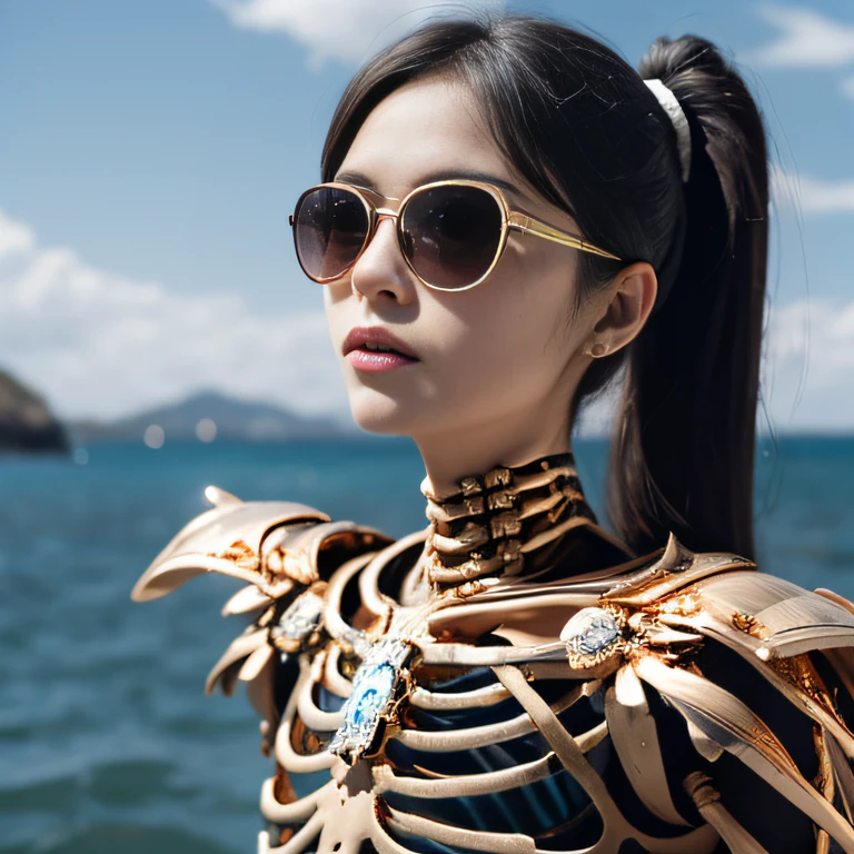 Wear thick gold-framed sunglasses，32K（tmasterpiece，k hd，hyper HD，32K）Burgundy double ponytail，Silver Skull Abandoned Area of the Pond，Indigo Skull King ，Hold the big G steering wheel （The skeleton is realistic：1.4），Skull pattern robe，Silver skull flower ornaments，Petals flutter，Colored ball head，Hold your head high，Be proud，The nostrils look at people， A high resolution， the detail， RAW photogr， Sharp Re， Nikon D850 Film Stock Photo by Jefferies Lee 4 Kodak Portra 400 Camera F1.6 shots, Rich colors, ultra-realistic vivid textures, Dramatic lighting, Unreal Engine Art Station Trend, cinestir 800，Hold your head high，Be proud，The nostrils look at people，Tsundere，Petals flutter，Petals flutter，Sprinkle with gold dust，Fluttering，Impeccable，( reasonable design, Clear lines, High sharpness,Best quality, Very detailed skeleton, The skeleton of a masterpiece, offcial art, movie light effect, 4K skeleton（（（Wear thick gold-framed sunglasses）））