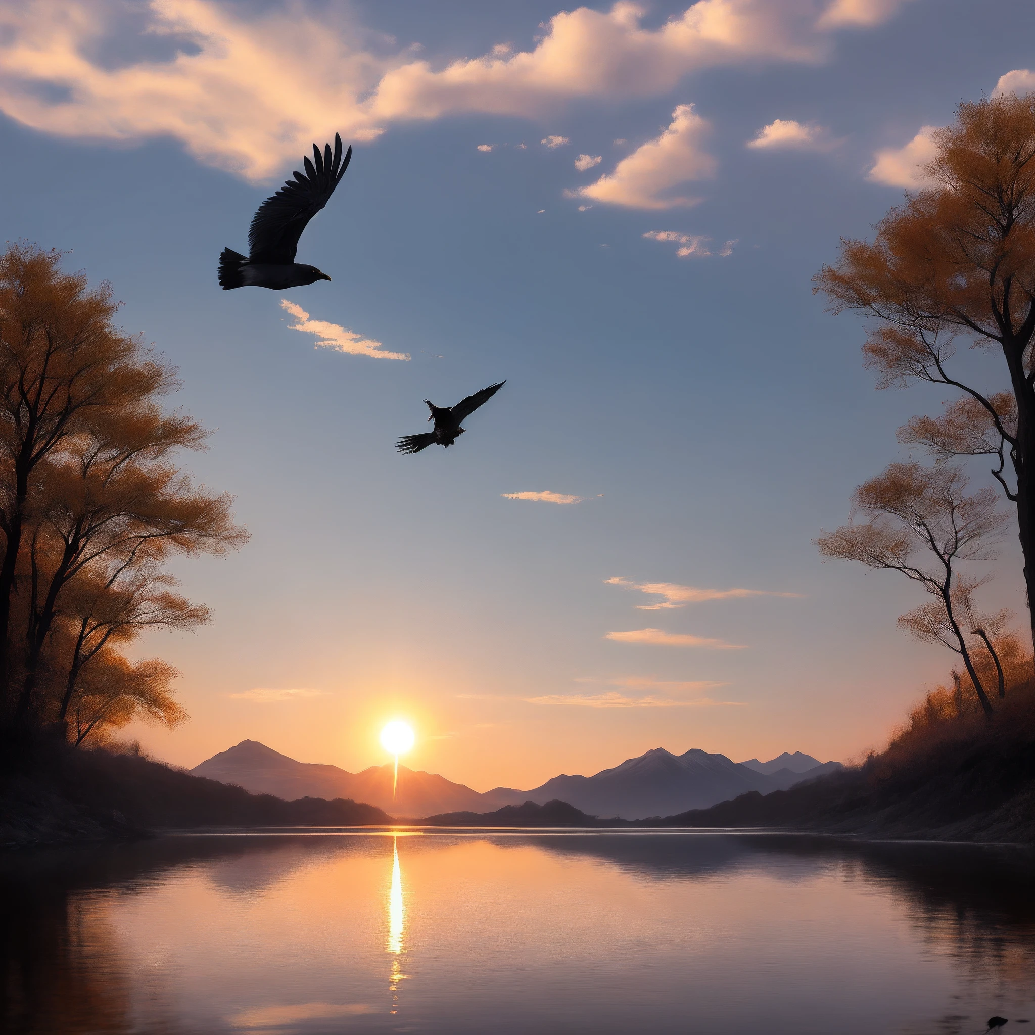 Twilight is better in autumn。 When the sun is setting and we are very close to the edge of the mountain,、The crow is about to return to roost、Three and four feathers、Even two or three birds rushing、Deeply touching。 Needless to say、Goose flying in a row、What looks so small is、Very quaint。
