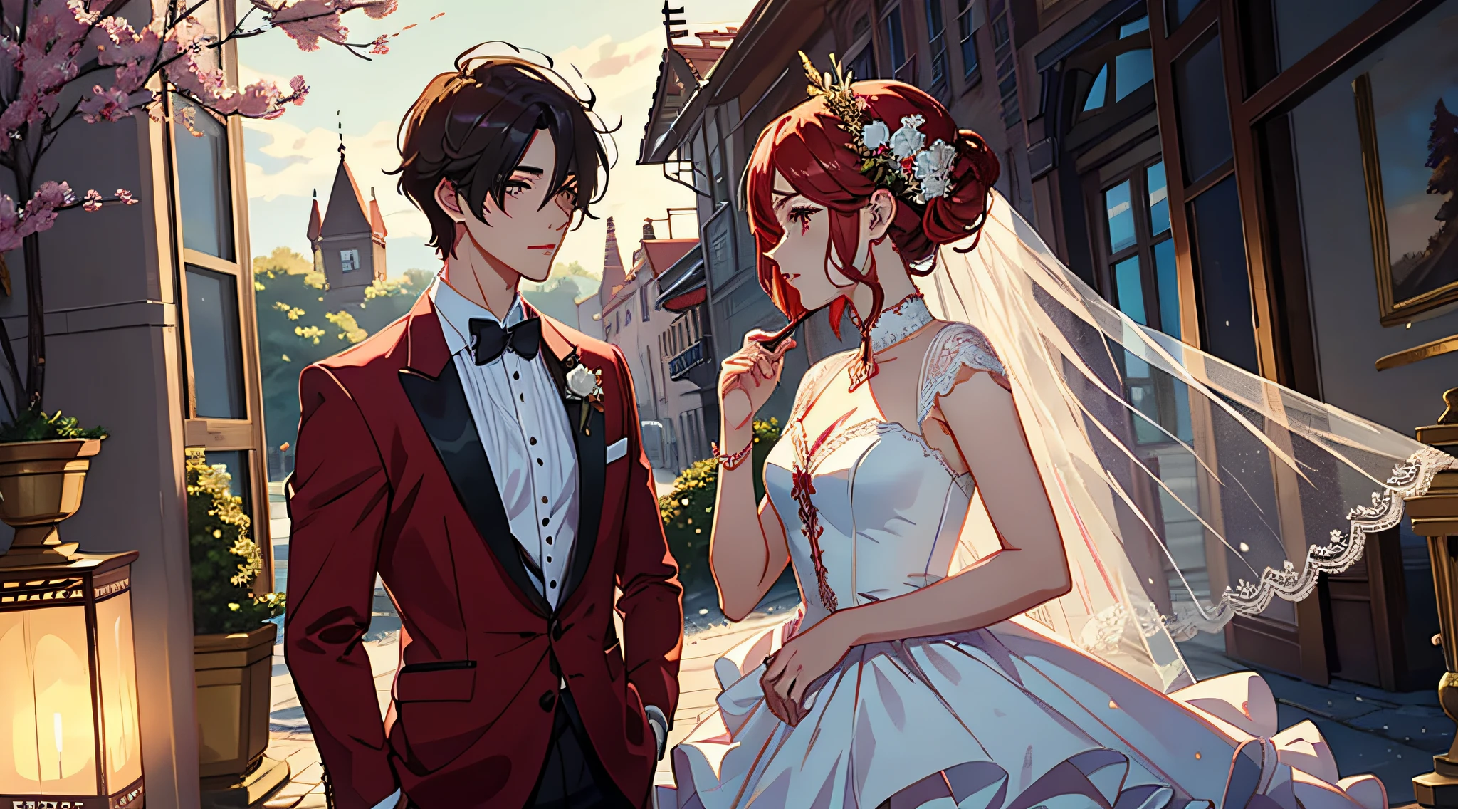 The male protagonist:Handsome and handsome,The heroine:Fairy air fluttering,Red makeup,Antique bridal makeup