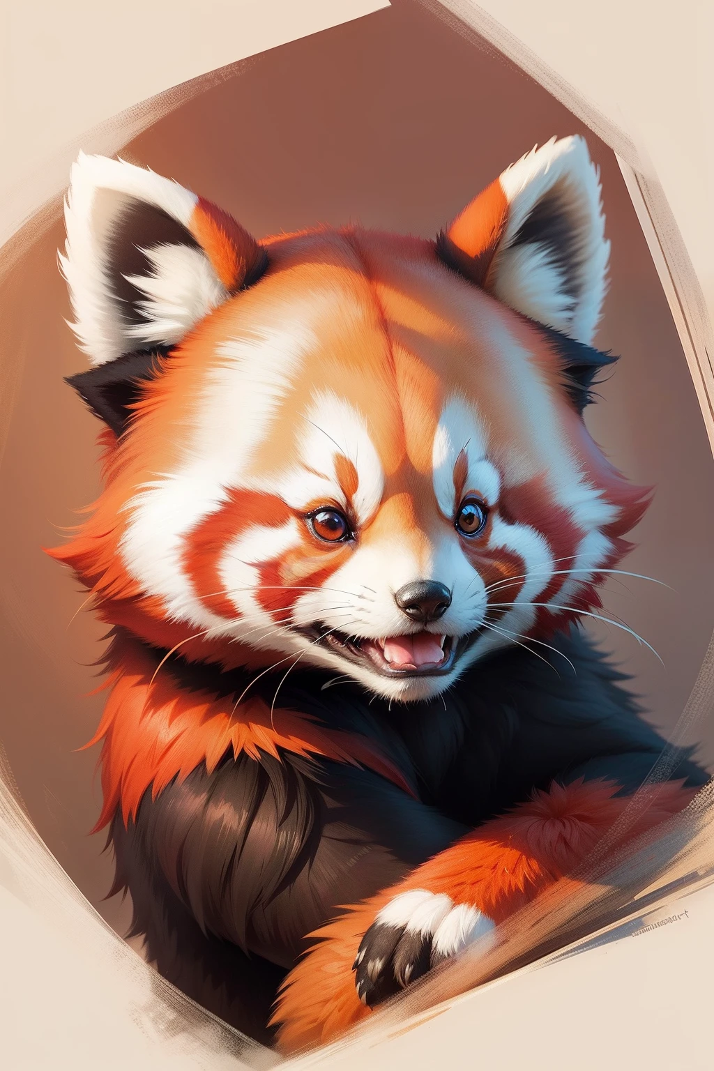 cartoon red panda in red color professional furry drawing, face only