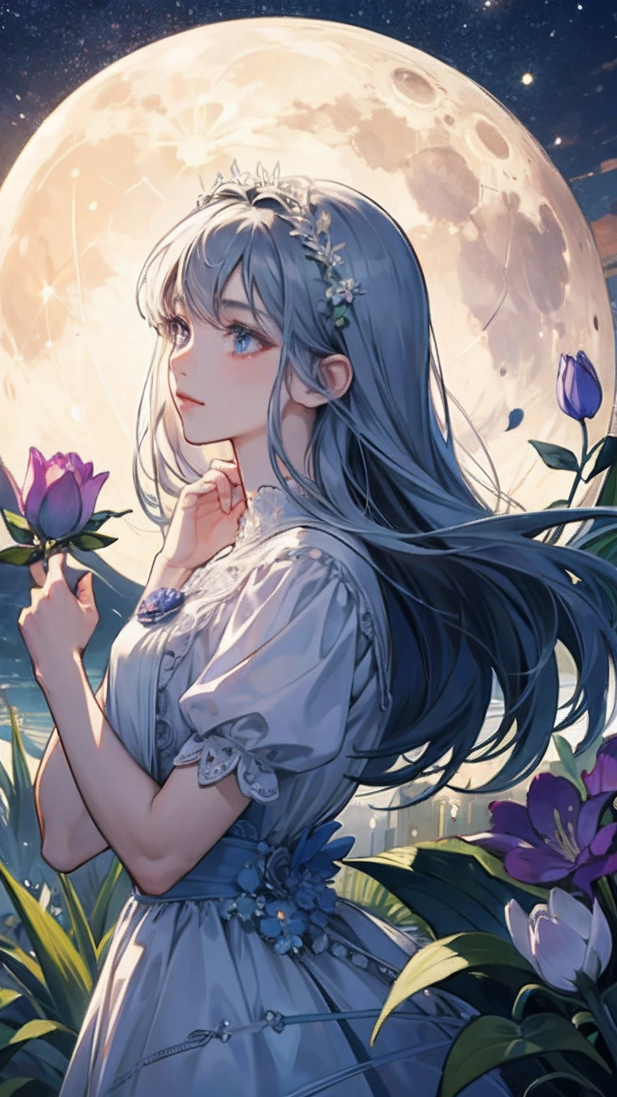 ((best quality)), ((masterpiece)) Moon, Luna, Goddess, Flower