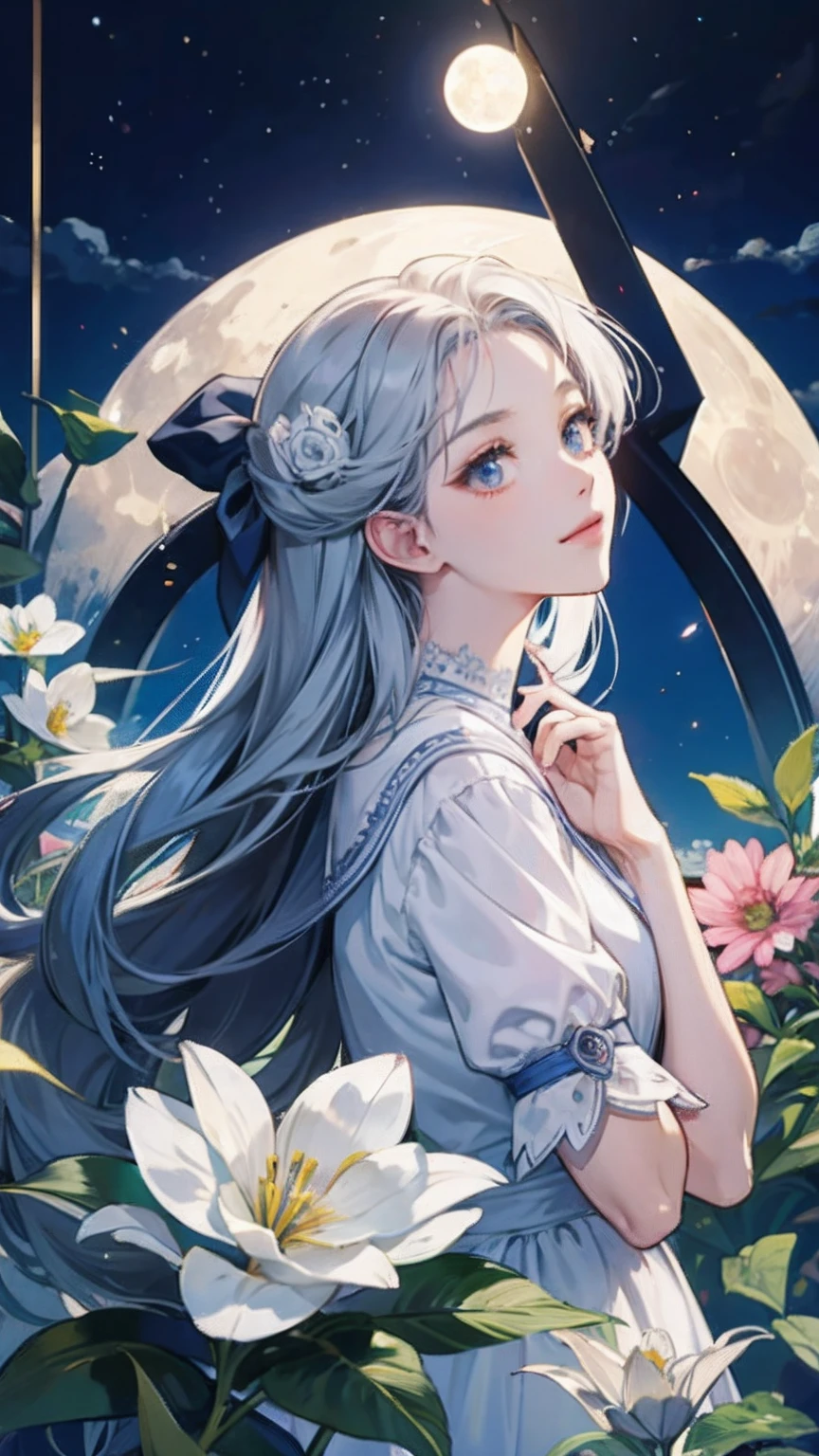 ((best quality)), ((masterpiece)) Moon, Luna, Goddess, Flower