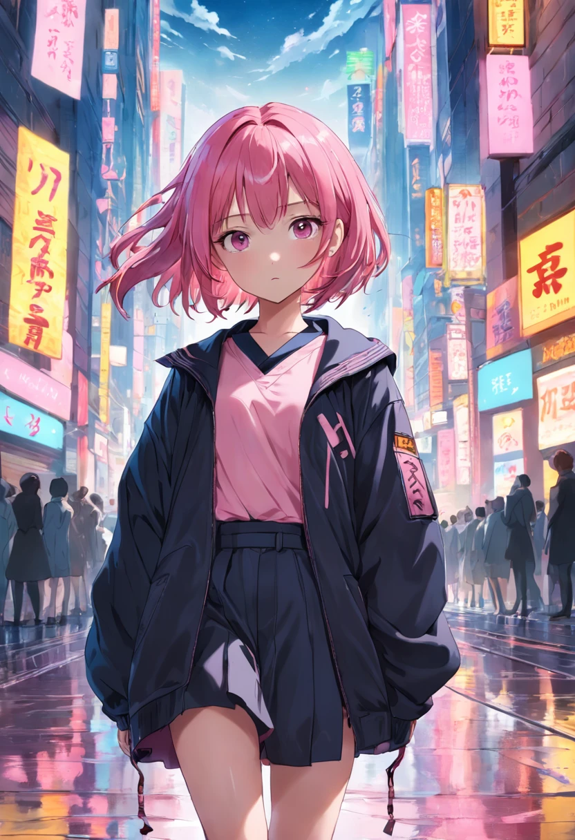 Girl with pink hair wearing JK