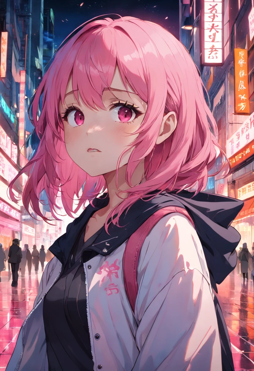 Girl with pink hair wearing JK
