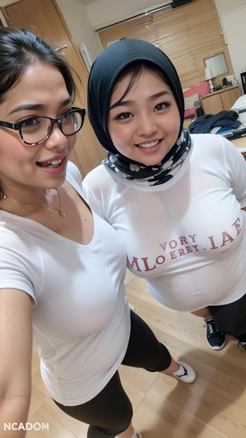 Portrait photo of a matured chubby malay girl, curvy, (laughing:1.2), hijab,malaysian, posing, look at a camera, nerd, spectacle, wear white shirt and short pleated skirt, wearing glasses, full body, room background, big breast,nighttime, backlit, epic realistic, hyper detailed, detailed skin texture, mole below eye, natural skin texture, mole in body, insane details, intricate details, accent lighting, soft volumetric light, bokeh, (dramatic light:1.2), (neutral colors:1.3), cross process, living room background, ((detailed realistic face and eyes)), good lighting, 8K resolution, Legs Wide Open, spread Legs, lying on bed, Liquid from the Crotch, Blushing, fat, wet body, wet cleavage, very wet body with water,