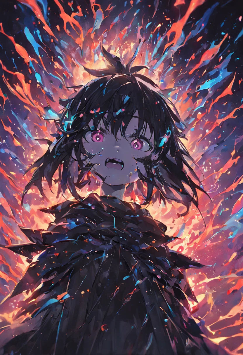 The black slime converges into a clump,A viscous black liquid drips from the huge eye,The black liquid rises from the ground,A fantastical glow,armour,crystals