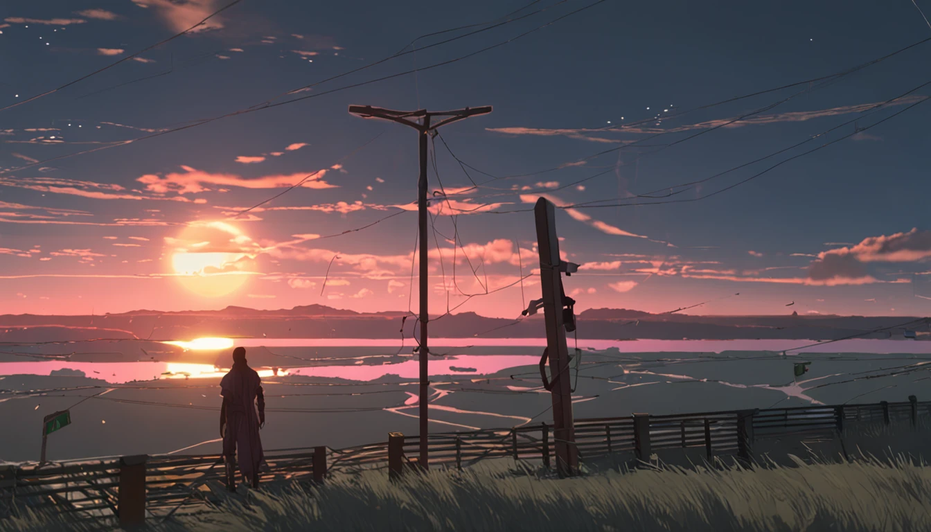Jesus on the Cross, by makoto shinkai and ghibli studio, outlined silhouettes, Dramatic Lighting, Highly detailed, Incredible quality, Trending on ArtStation, masutepiece, 8K、nightfall、unmanned