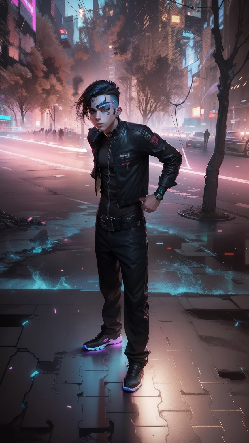 Change background cyberpunk handsome boy, realistic face, 8k, ultra realistic, cute  boy,