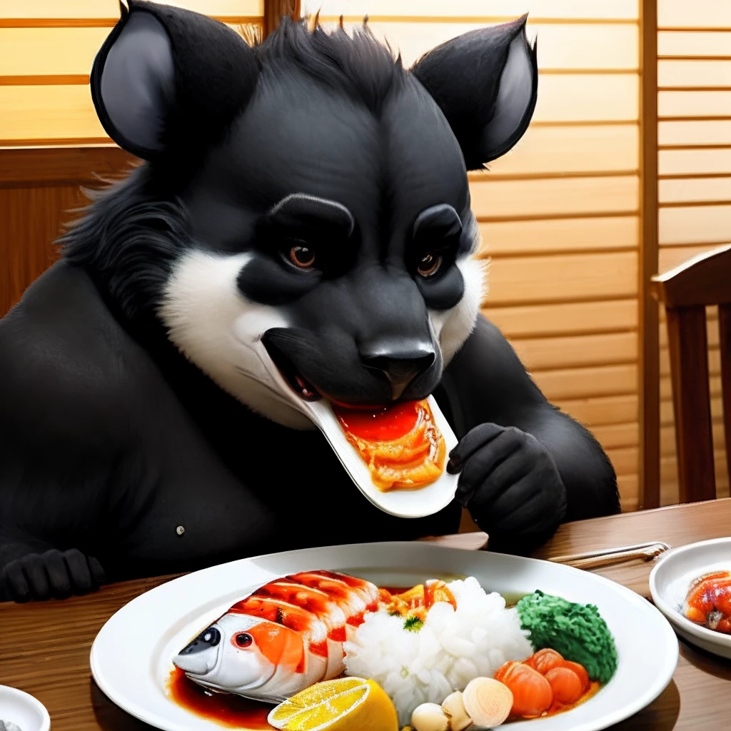 Gong Taoren eats Japanese seafood