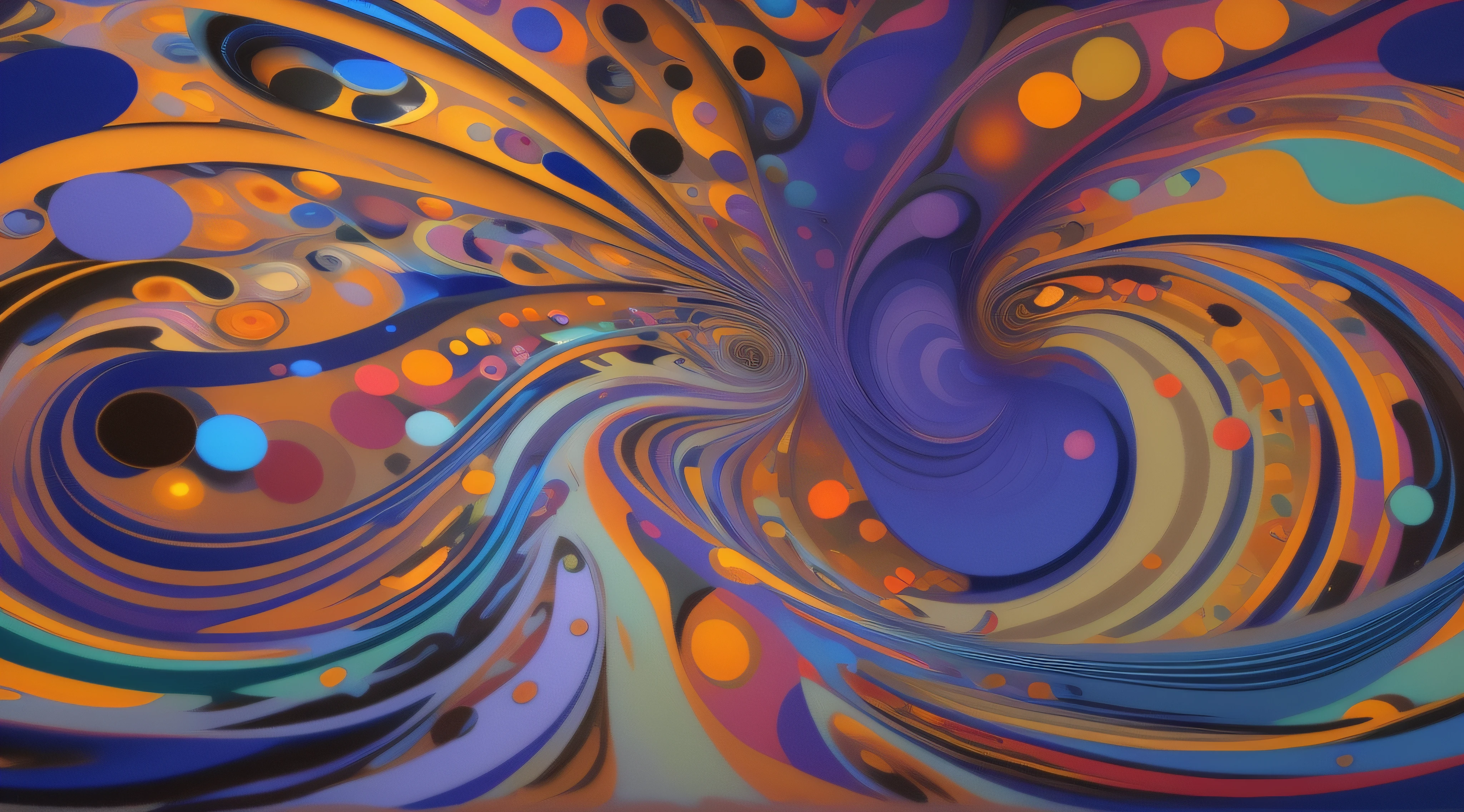 brightly colored abstract painting of a swirl with circles and dots, swirling, chris moore”, by Jeff Miracola, lots of swirling, intricate flowing paint, the flow of time. complex shapes, swirling flows of energy, dmt ripples, by Michael Sutfin, dmt waves, swirling scene, vortex river, by Jon Coffelt
