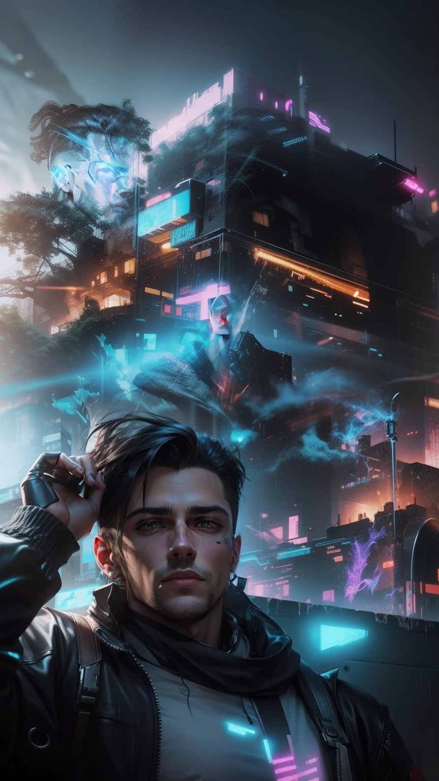 Change background cyberpunk handsome boy, realistic face, 8k, ultra realistic,