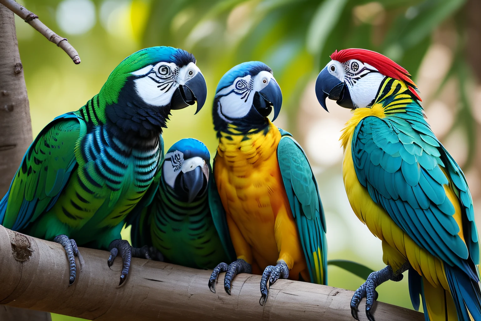 party on forest with orange parrots, Pixar Style Movie, so cute, pretty eyes, so cute, bright eyes, adorables orange parrots, full orange color parrots, sunset, many orange parrots