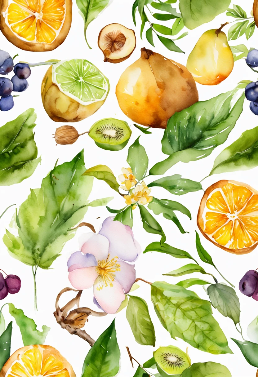 white backgrounid、florals、green leaf、the fruits、tropical fruit、Tiramisu、Still life photography