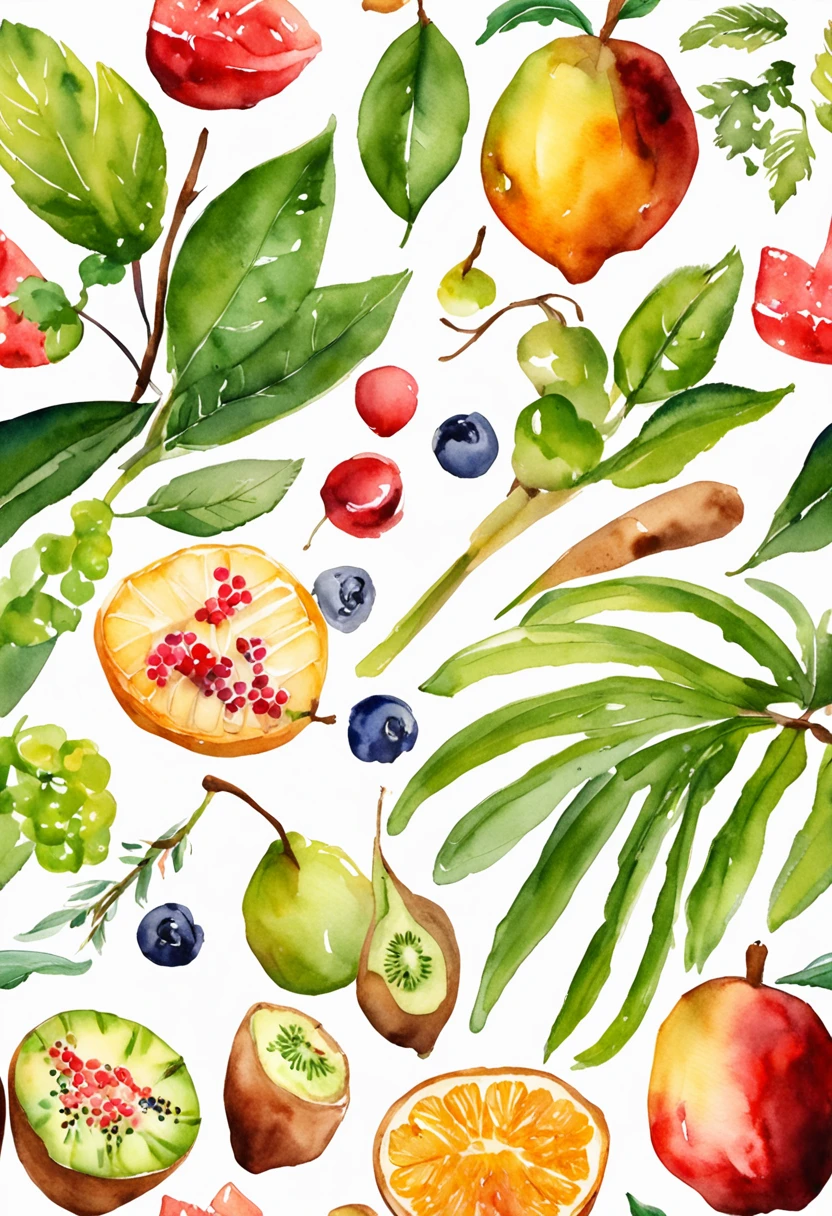 white backgrounid、florals、green leaf、the fruits、tropical fruit、Tiramisu、Still life photography