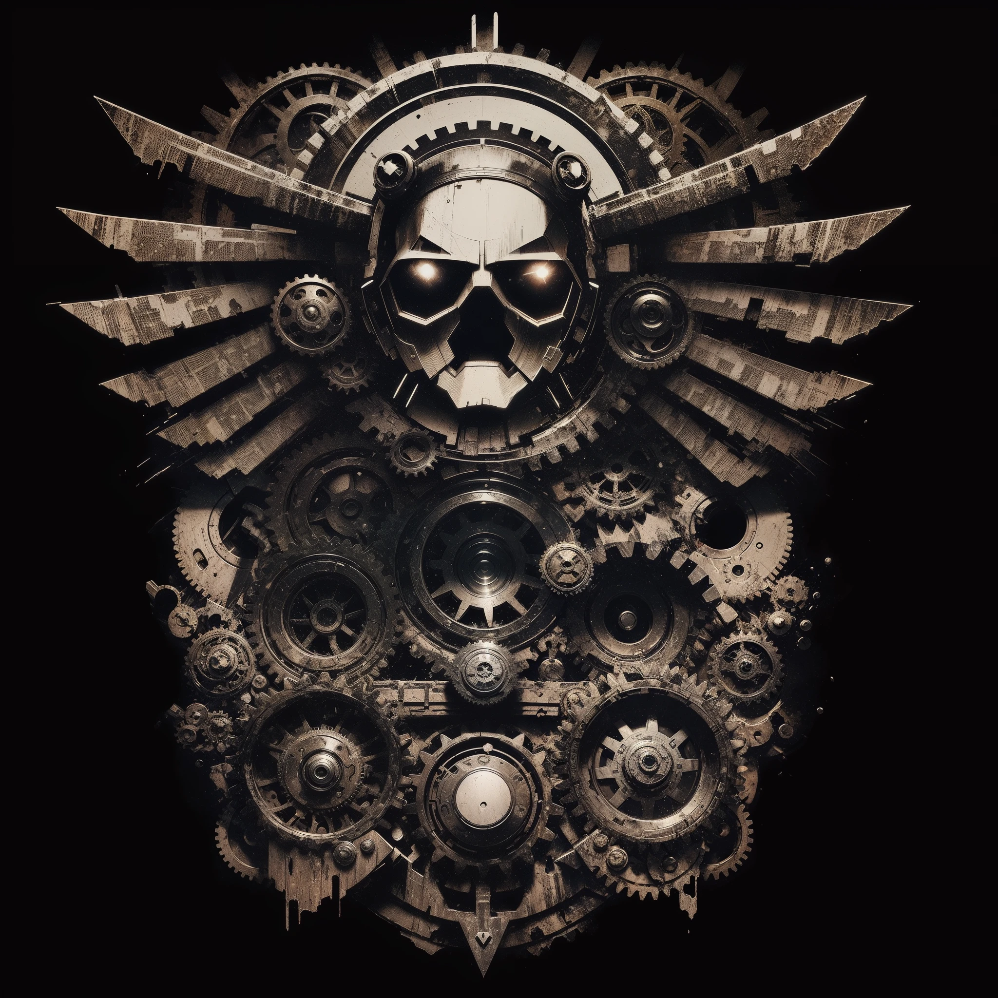 ((masterpiece)), best quality, A vintage, playful vectorized t-shirt design of a (Whispers of Forgotten Echoes), (Fractured Realities and Quantum Whispers), (Metal heart, gears concealed, Pilot's touch, my fate revealed. What am I, forged to be?)
