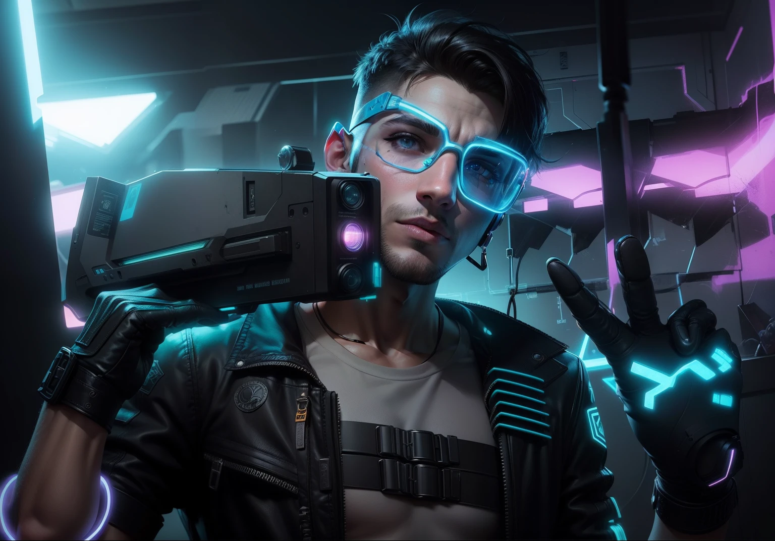 Change background cyberpunk handsome boy, realistic face, 8k, ultra realistic, neon, cute boy,