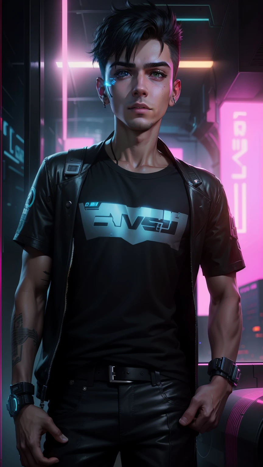 Change background cyberpunk handsome boy, realistic face, 8k, ultra realistic, neon, cute boy, face real,