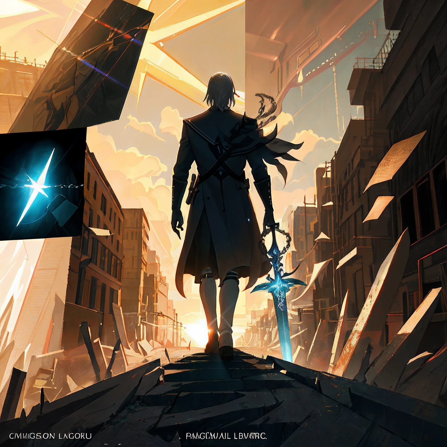 surrealism, god light, Ray tracing, back lit lighting, Cinematic lighting, stereograms, Collage, A high resolution, Best quality, High details, Award-Awarded, 8K,Sword and shield
