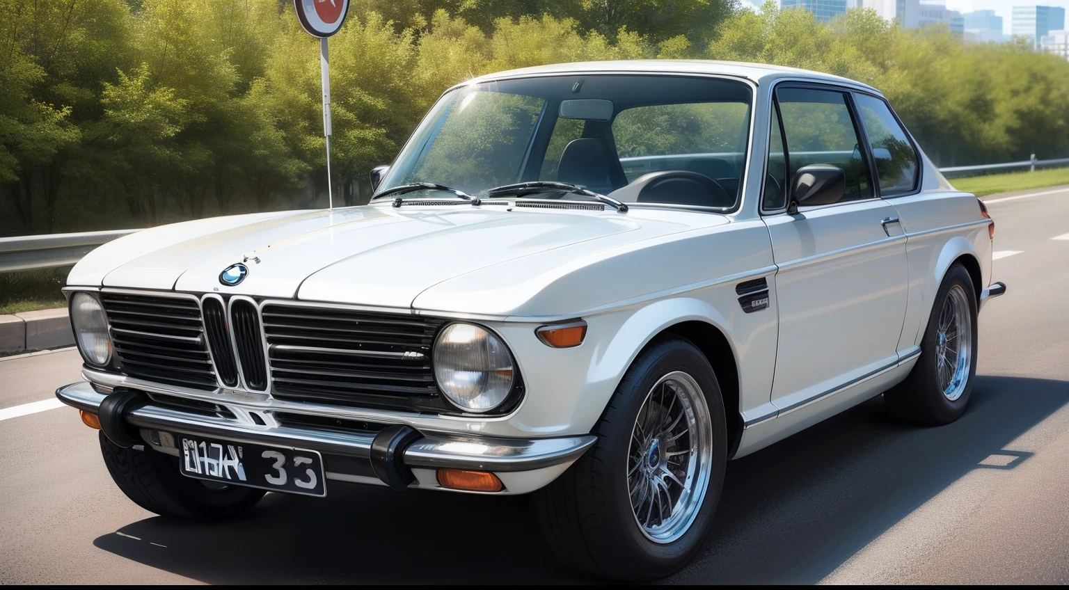 Best quality, masterpiece, (photorealistic:1.4), RAW photo, 8k image of iconic "BMW 2002". The (((BMW 2002))) is a compact car that has become an emblem of the brand and a benchmark in the history of sports cars. Its design and performance capture the essence of driving fun and driving passion. Viewed from the front, the BMW 2002 exhibits a distinctive double-kidney grille that has become iconic. Vertical slats framed in chrome accentuate its distinctive character. Circular headlamps, with internal accents and clear covers, bring a touch of classic elegance to the front of the car. The hood lines are smooth and extend into the windshield, creating a sense of fluidity and speed. The front wings are pronounced but elegant, adding a dose of aggressiveness to the overall profile of the vehicle. Viewed from the side, the BMW 2002 presents balanced proportions and an athletic stance. Multi-spoke alloy wheels add a touch of style and are a testament to the focus on performance. Smooth roof lines flow into the rear, while the side windows offer a clean, modern look. Slightly raised rear wings add a touch of style and sportiness to the design. The round taillights, framed by chrome accents, are a nod to BMW's classic heritage and contribute to the car's timeless aesthetic. The rear of the BMW 2002 is distinguished by its clean and simple design. The integrated bumper, chrome accents and BMW badge in the center complete the harmonious and sophisticated look. In short, the BMW 2002 is an example of elegant design and exciting performance. Its timeless aesthetics, from the signature grille to the round taillights, pay homage to BMW's heritage and embody a passion for driving and design. This iconic model has left an indelible mark on sports car history and remains a favorite among enthusiasts to this day.