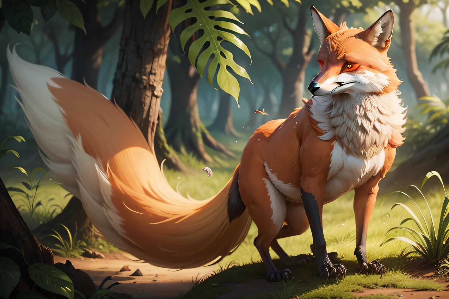 A clever fox is going to hunt a parrot.