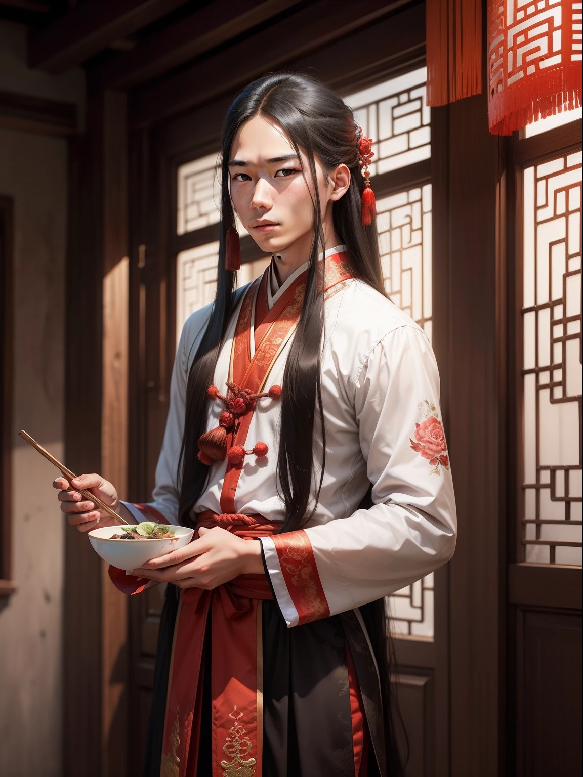 a young man, China, ancient, traditional, long hair