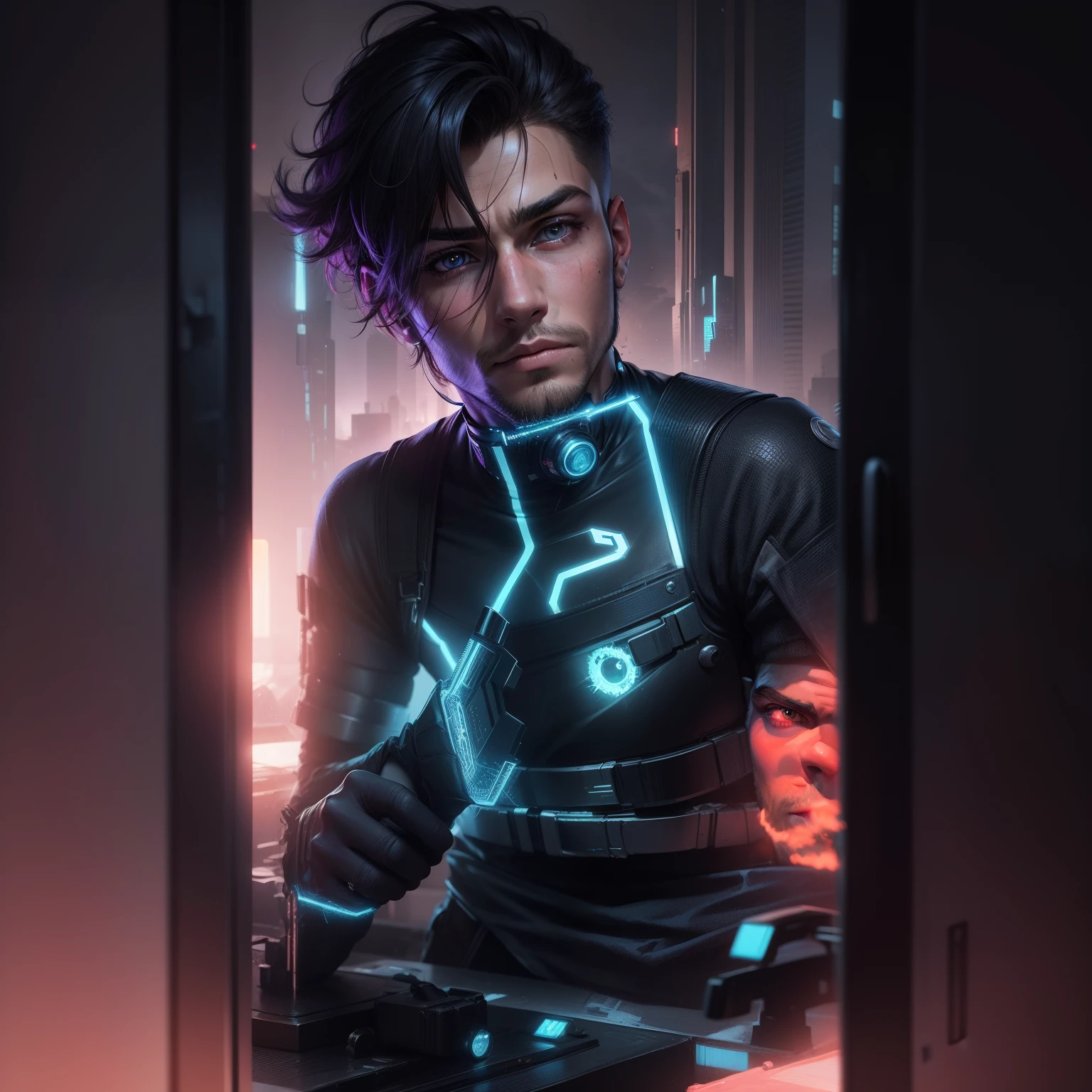 change background cyberpunk handsome boy.realistic face.8k.Ultra realistic