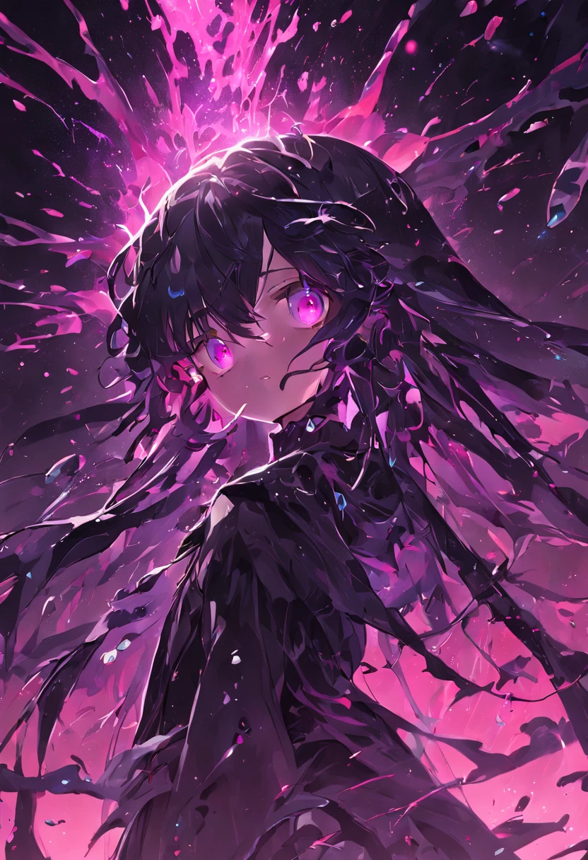 The black slime converges into a clump，A viscous black liquid drips from the huge eye，The black liquid rises from the ground，A fantastical glow，armour，crystals