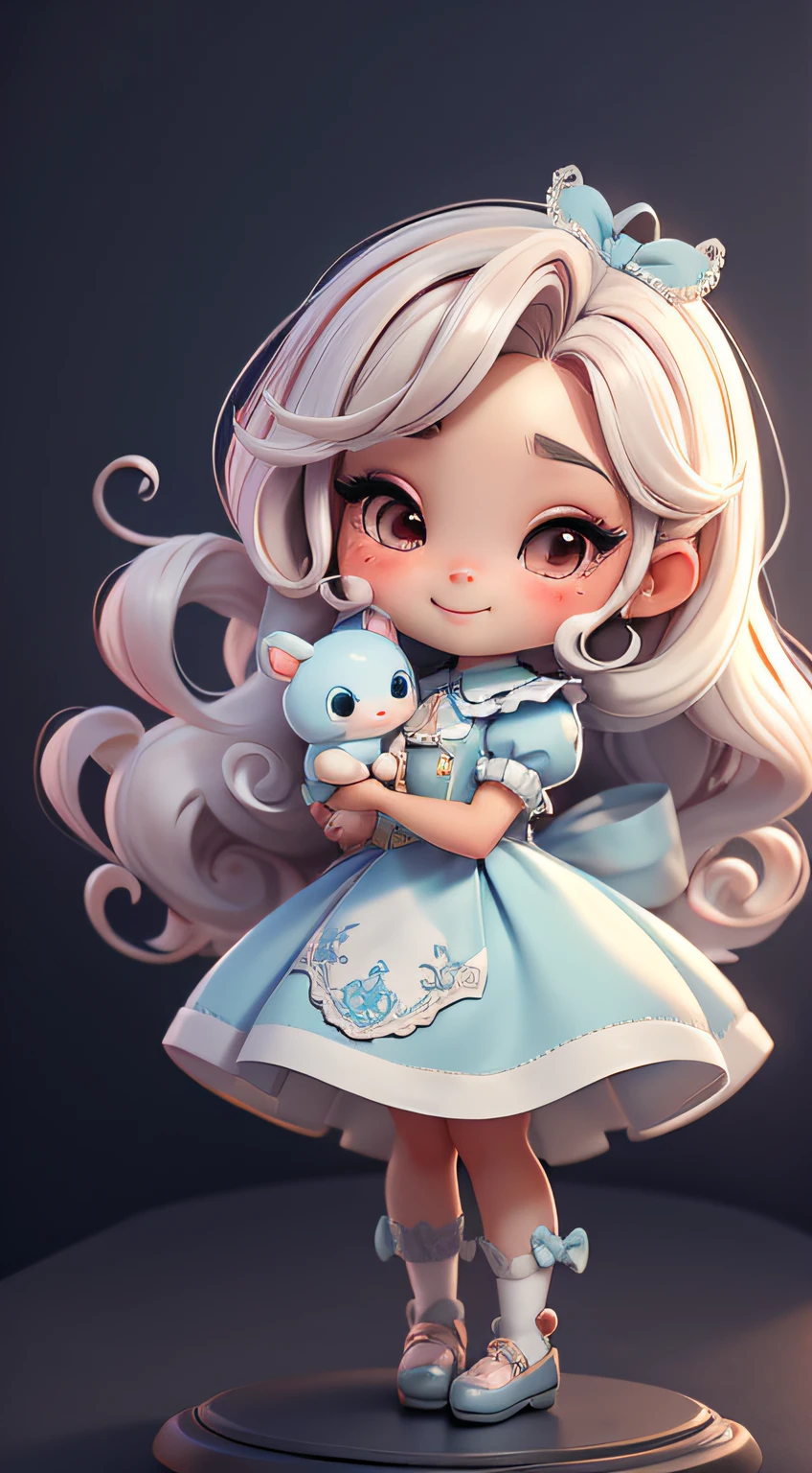 Create a loli baby chibi version of the Alice character in an 8K resolution.
Boneca Chibi Alice: She should look adorable and cute, Keeping the iconic elements of the original character. A Alice chibi deve ter um rosto redondo com olhos grandes e brilhantes, long eyelashes and rosy cheeks. Seus cabelos devem ser curtos e em tons vibrantes de loiro ou castanho claro.
Vestido encantador: Vista a Alice chibi com um vestido fofo e elegante em tons de vermelho ou branco. O vestido pode ter babados, lace and details that refer to the theme of Wonderland. Add loops or ribbons to add a touch of delicacy.
Avental e Arco: Acrescente um avental branco sobre o vestido da Alice chibi, tied at the waist with a delicate bow. O avental pode ter pequenos detalhes como bolsos ou bordados sutis.
Meias e Sapatos Fofos: Complete o visual da Alice chibi com meias listradas em azul e branco ou com detalhes divertidos. On the feet, coloque sapatos fofos de boneca, com amarras ou fivelas.
magical accessories: Add lovely accessories to Alice chibi, like a bow in the hair or a tiara with Wonderland-themed details. You can also include cute theme accessories in your hands.
Certifique-se de adicionar sombras, texturas e detalhes nos cabelos, Alice chibi's clothes and accessories to make her even more adorable and charming. Give him a smiling expression and a sweet smile on his face, capturing the essence of the character in a delicate and charming way.