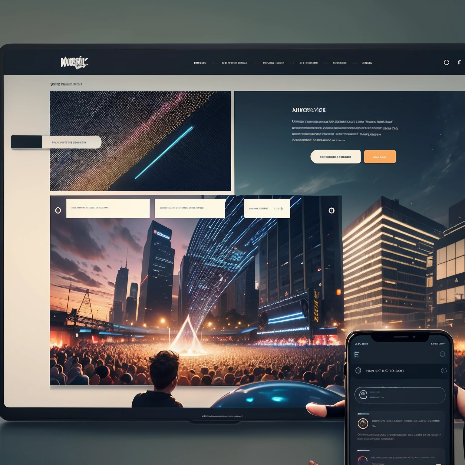 music festival website, ui, A modern website for with minimalist design, featuring an Art Deco-inspired grid-based UI --auto --s2