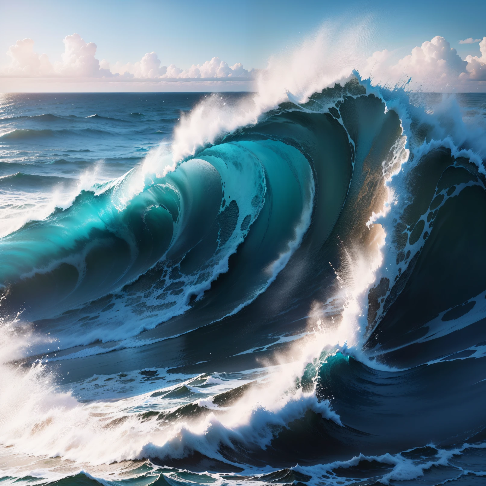 A boy was on the beach and there was a tsunami hitting the waves --auto