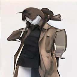 anime girl in a trench coat smoking a cigarette, he is wearing a brown trenchcoat, ( ( wearing a brown long coat ) ), he is wearing a black trenchcoat, as an anime character, detective clothes, detective coat, anko uguisu, anime character, tsutomu nihei style