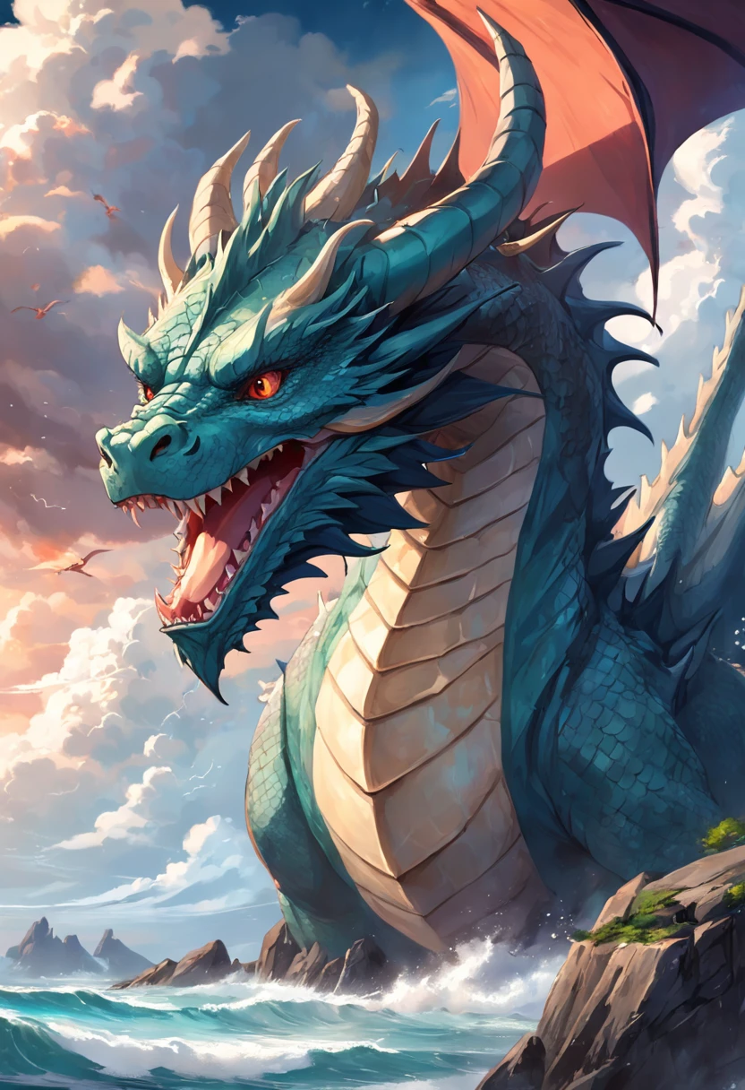 Draw four dragons，National tide wind，Shuttling through the clouds，Realistic style