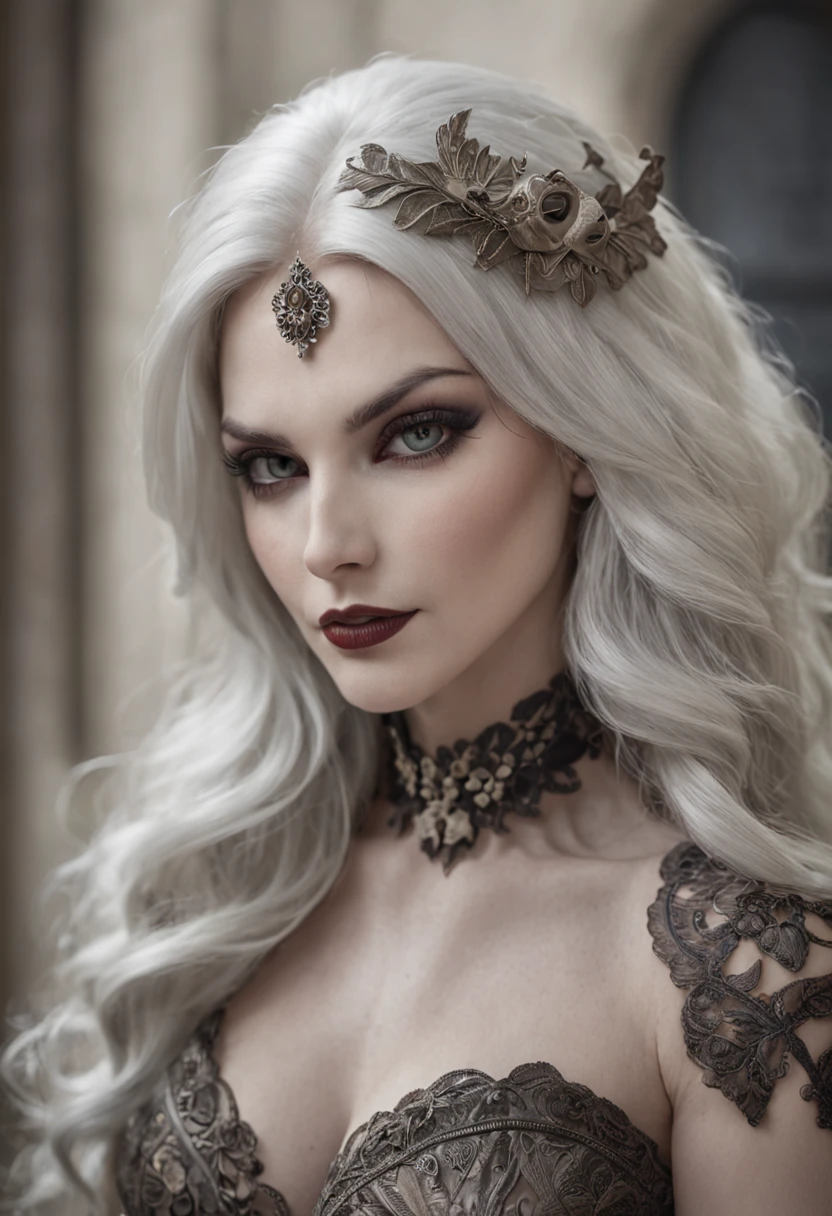 photo of lady death from the comic book, , full body, wide angle shot, 8K, realistic image