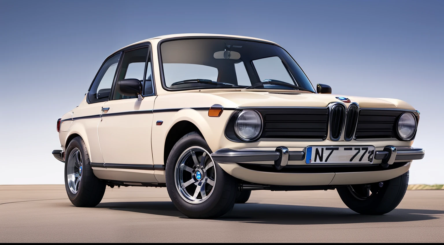 Best quality, masterpiece, (photorealistic:1.4), RAW photo, 8k image of iconic "BMW 2002". The (((BMW 2002))) is a compact car that has become an emblem of the brand and a benchmark in the history of sports cars. Its design and performance capture the essence of driving fun and driving passion. Viewed from the front, the BMW 2002 exhibits a distinctive double-kidney grille that has become iconic. Vertical slats framed in chrome accentuate its distinctive character. Circular headlamps, with internal accents and clear covers, bring a touch of classic elegance to the front of the car. The hood lines are smooth and extend into the windshield, creating a sense of fluidity and speed. The front wings are pronounced but elegant, adding a dose of aggressiveness to the overall profile of the vehicle. Viewed from the side, the BMW 2002 presents balanced proportions and an athletic stance. Multi-spoke alloy wheels add a touch of style and are a testament to the focus on performance. Smooth roof lines flow into the rear, while the side windows offer a clean, modern look. Slightly raised rear wings add a touch of style and sportiness to the design. The round taillights, framed by chrome accents, are a nod to BMW's classic heritage and contribute to the car's timeless aesthetic. The rear of the BMW 2002 is distinguished by its clean and simple design. The integrated bumper, chrome accents and BMW badge in the center complete the harmonious and sophisticated look. In short, the BMW 2002 is an example of elegant design and exciting performance. Its timeless aesthetics, from the signature grille to the round taillights, pay homage to BMW's heritage and embody a passion for driving and design. This iconic model has left an indelible mark on sports car history and remains a favorite among enthusiasts to this day.