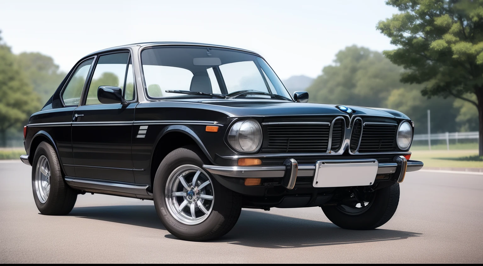 Best quality, masterpiece, (photorealistic:1.4), RAW photo, 8k image of iconic "BMW 2002". The (((BMW 2002))) is a compact car that has become an emblem of the brand and a benchmark in the history of sports cars. Its design and performance capture the essence of driving fun and driving passion. Viewed from the front, the BMW 2002 exhibits a distinctive double-kidney grille that has become iconic. Vertical slats framed in chrome accentuate its distinctive character. Circular headlamps, with internal accents and clear covers, bring a touch of classic elegance to the front of the car. The hood lines are smooth and extend into the windshield, creating a sense of fluidity and speed. The front wings are pronounced but elegant, adding a dose of aggressiveness to the overall profile of the vehicle. Viewed from the side, the BMW 2002 presents balanced proportions and an athletic stance. Multi-spoke alloy wheels add a touch of style and are a testament to the focus on performance. Smooth roof lines flow into the rear, while the side windows offer a clean, modern look. Slightly raised rear wings add a touch of style and sportiness to the design. The round taillights, framed by chrome accents, are a nod to BMW's classic heritage and contribute to the car's timeless aesthetic. The rear of the BMW 2002 is distinguished by its clean and simple design. The integrated bumper, chrome accents and BMW badge in the center complete the harmonious and sophisticated look. In short, the BMW 2002 is an example of elegant design and exciting performance. Its timeless aesthetics, from the signature grille to the round taillights, pay homage to BMW's heritage and embody a passion for driving and design. This iconic model has left an indelible mark on sports car history and remains a favorite among enthusiasts to this day.