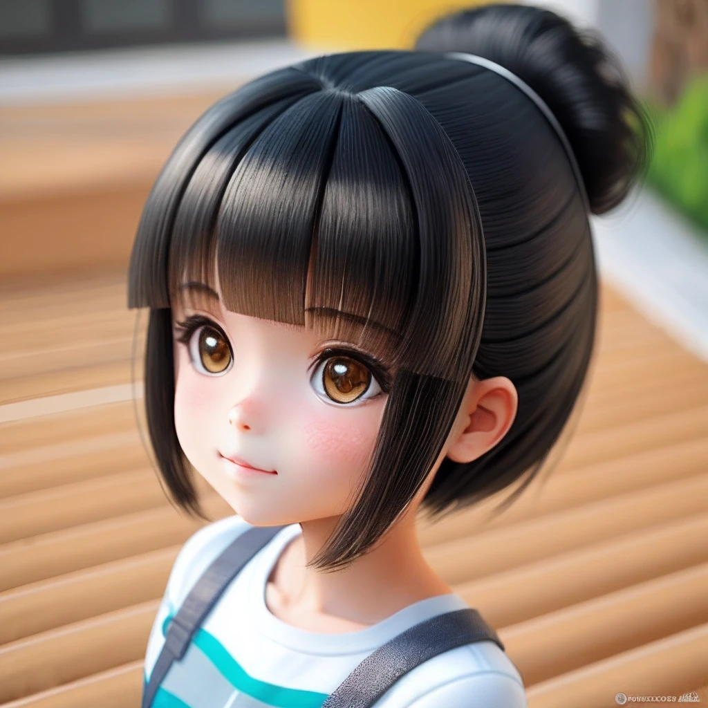 Close UP cute anime cabelos castanhos, desenho bonito menina cute em 3D