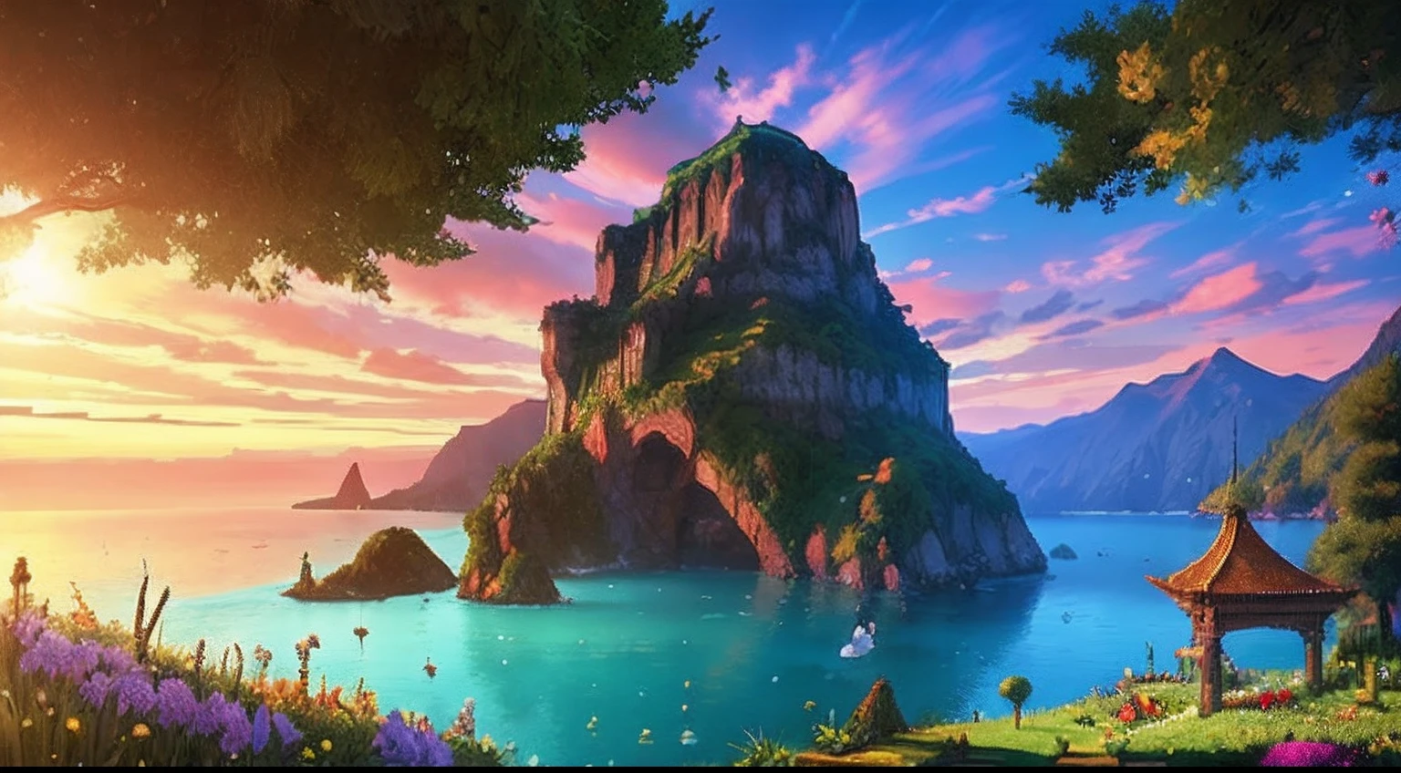 pixel game,scenography,fantastical scenes,a paradise, Pixel art #pixelart
