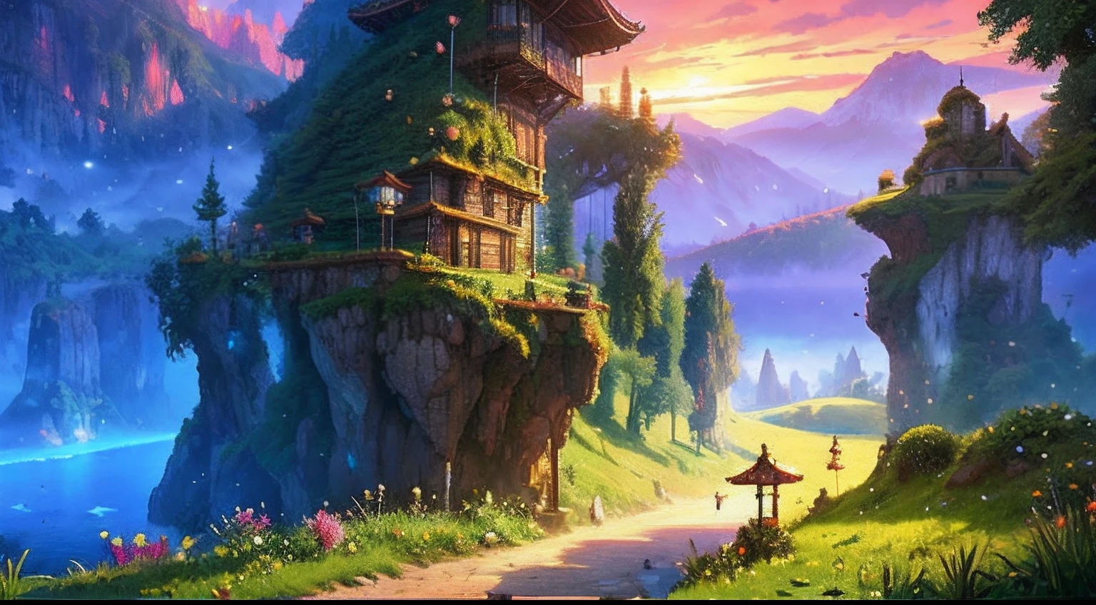 pixel game,scenography,fantastical scenes,a paradise, Pixel art #pixelart